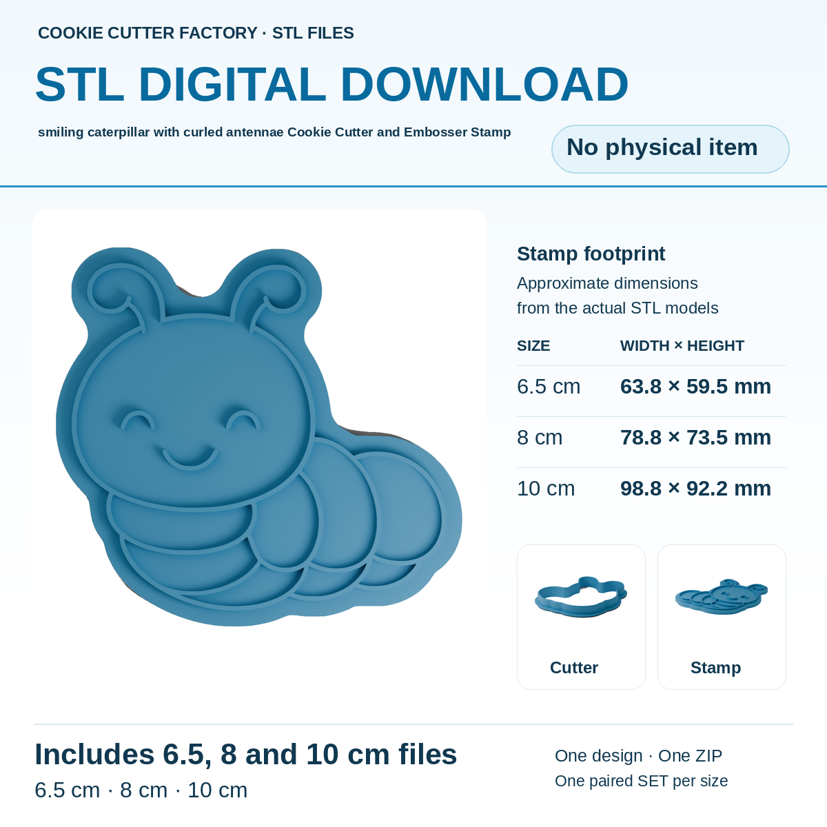 smiling caterpillar with curled antennae Cookie Cutter and Embosser Stamp - All Sizes STL Download | CCF_APPROVED_MEDIA_V1:1:5ecc33c1c7a42324e3e10decb94842ee7887df119aacd7839aa636762941ce2d