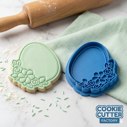 Elegant Botanical Easter Egg Cookie Cutter and Embosser Set