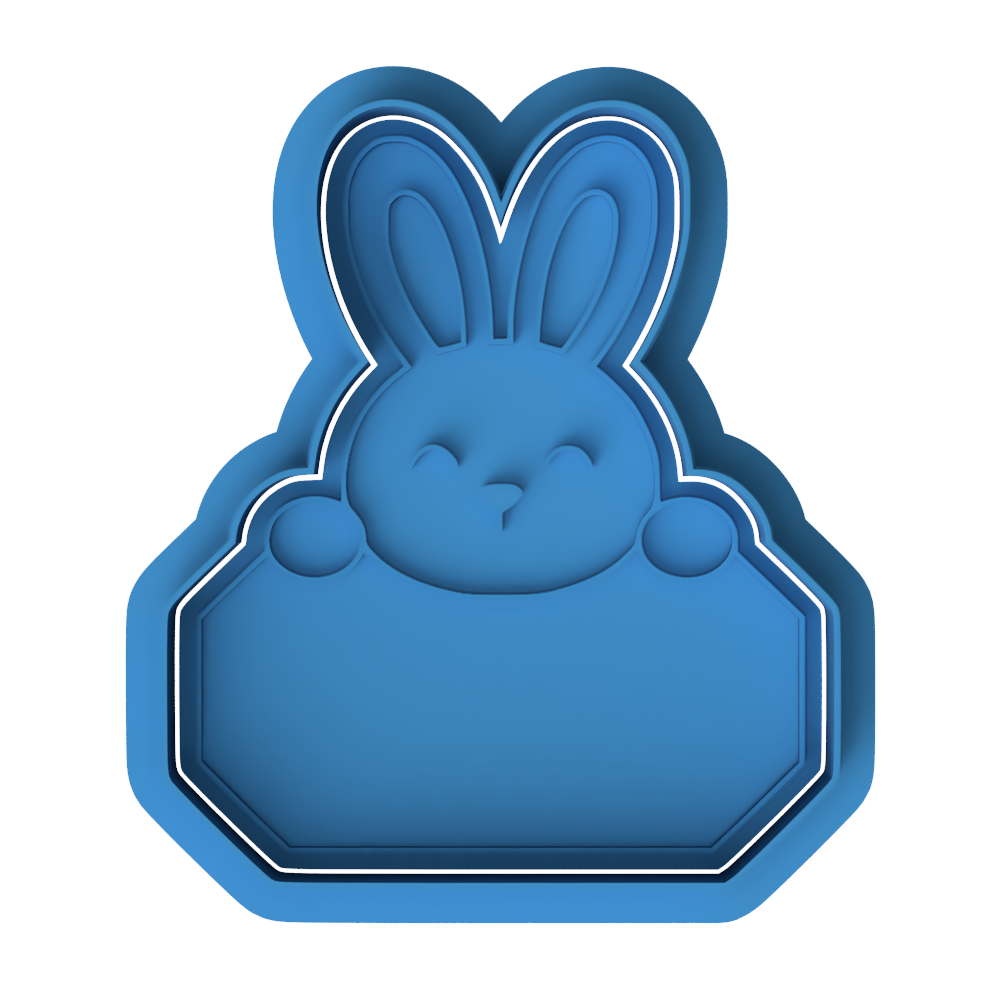 Cute Bunny Holding Blank Sign Cookie Cutter and Embosser Stamp | Personalised Easter Name Plaque, DIY Place Setting