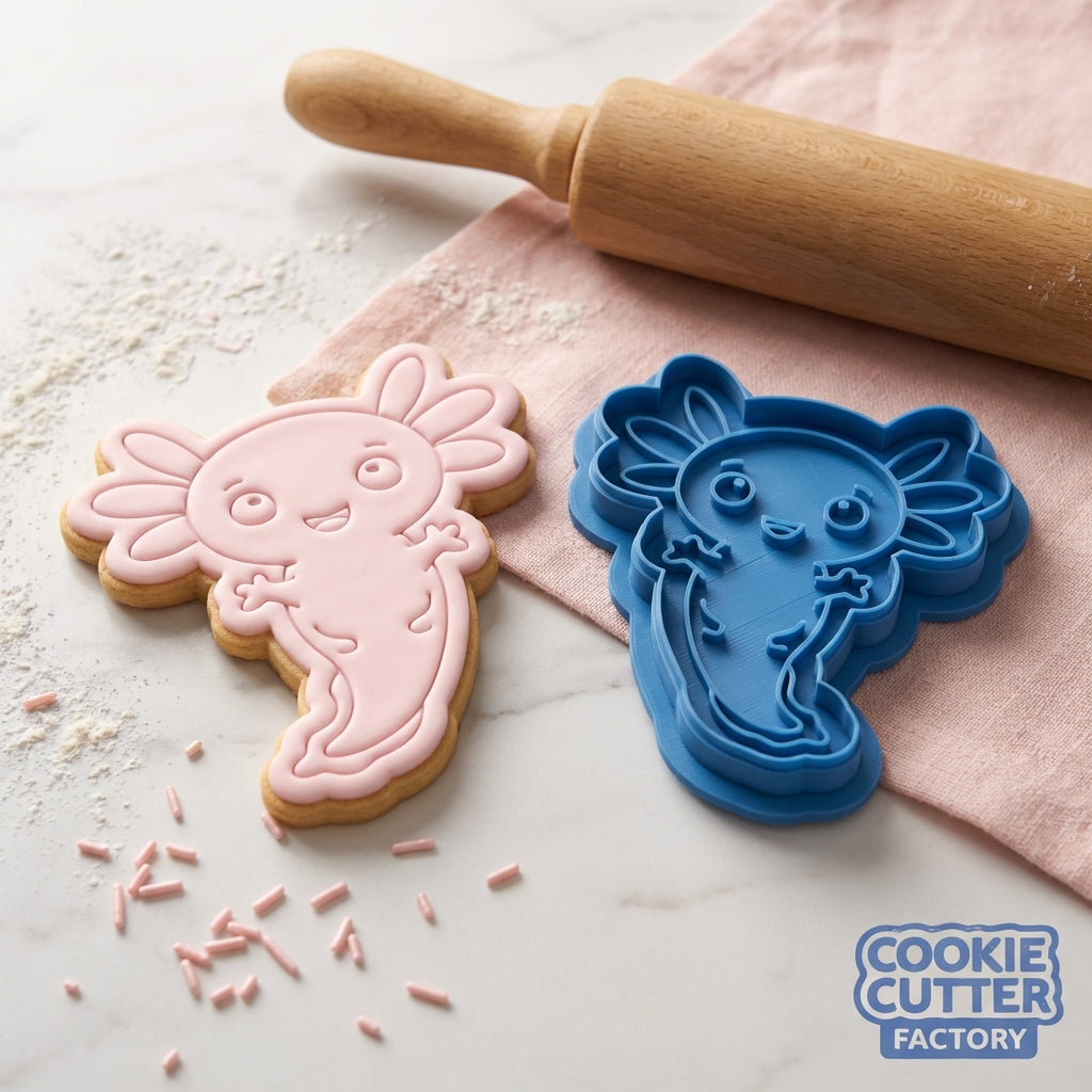 Cute Axolotl Character Cookie Cutter and Embosser Set – Under the Sea & Kawaii Baking Tool