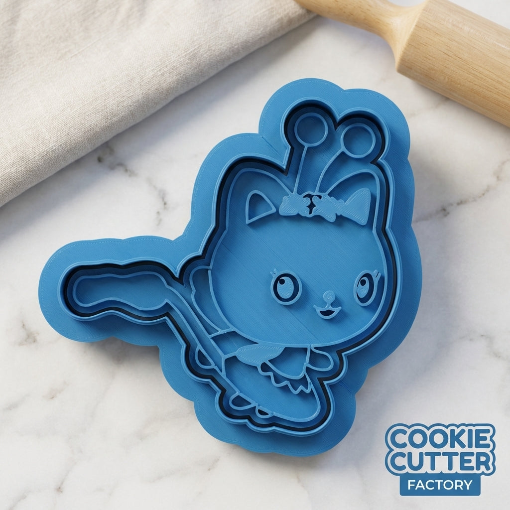 Cat Character Cookie Cutter & Embosser Stamps Set - Animated Adventure Theme  kids tv movie