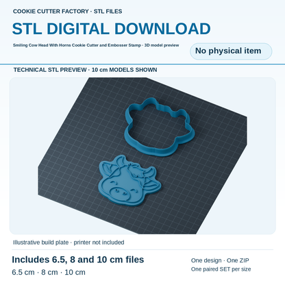 Smiling Cow Head With Horns Cookie Cutter and Embosser Stamp - All Sizes STL Download | CCF_APPROVED_MEDIA_V1:2:346aae20b4d581c1a6f193a3e83edf204f24c7f418e21a42047cf00e41d03fef