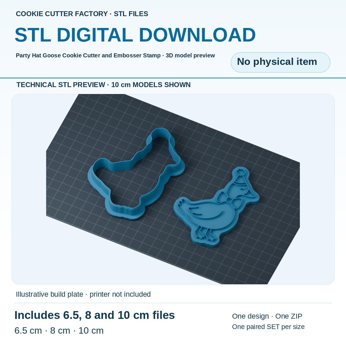 Party Hat Goose Cookie Cutter and Embosser Stamp - All Sizes STL Download | CCF_APPROVED_MEDIA_V1:2:5dc2a299f86979214651fe155943459028addb874ad27daaa4777f0b22e02141