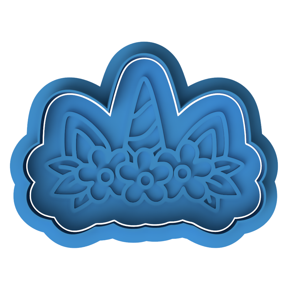 Unicorn Horn & Flowers Cookie Cutter & Embosser – Magical Birthday Cookie Design
