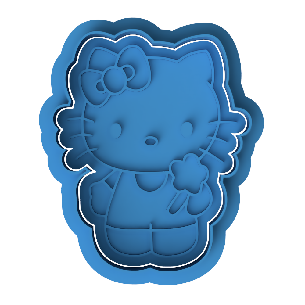 Cute Kitty Holding Flower Cookie Cutter and Embosser Stamp | Cartoon Cat, Kawaii