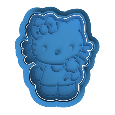 Cute Kitty Holding Flower Cookie Cutter and Embosser Stamp | Cartoon Cat, Kawaii