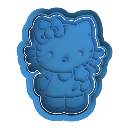 Cute Kitty Holding Flower Cookie Cutter and Embosser Stamp | Cartoon Cat, Kawaii