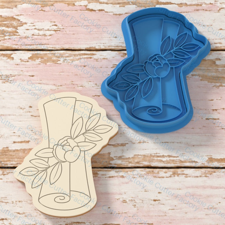 Scroll with Rose and Leaves Cookie Cutter and Embosser Stamp - All Sizes STL Download | CCF_APPROVED_MEDIA_V1:3:664a9cc1f231c1cafea90f3b9f9cd87bcdbd8c31e6974a18b6106eca2ab86cfd