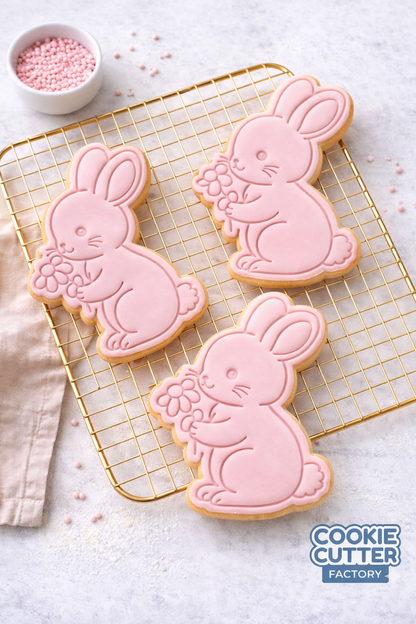 Bunny Holding Flower Cookie Cutter and Embosser Set – Holiday Collection