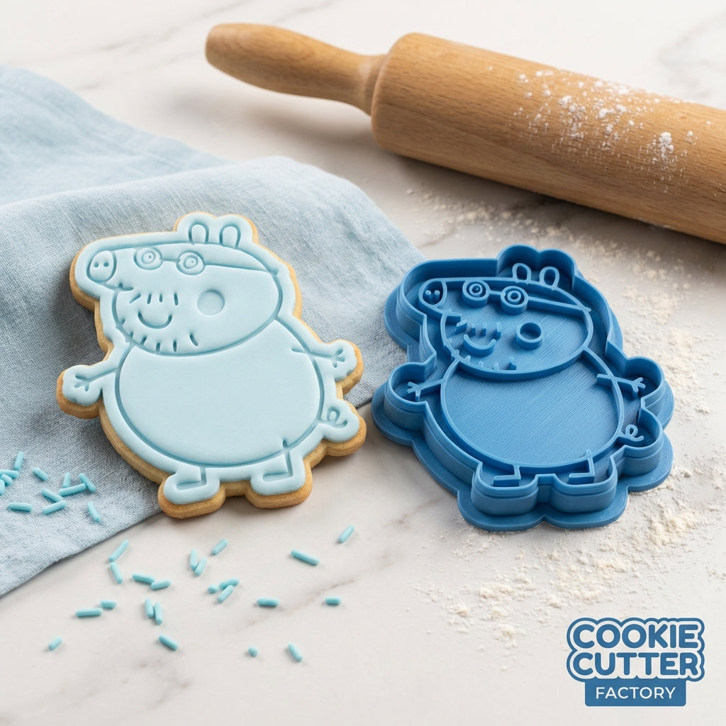 Jolly Pig Father Cookie Cutter and Embosser Set – Cartoon Family Baking Tool