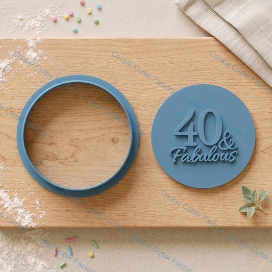 40th Birthday Cookie Cutter and Embosser Stamp Set | 40 and Fabulous, Milestone Birthday Party, Dessert Decorating