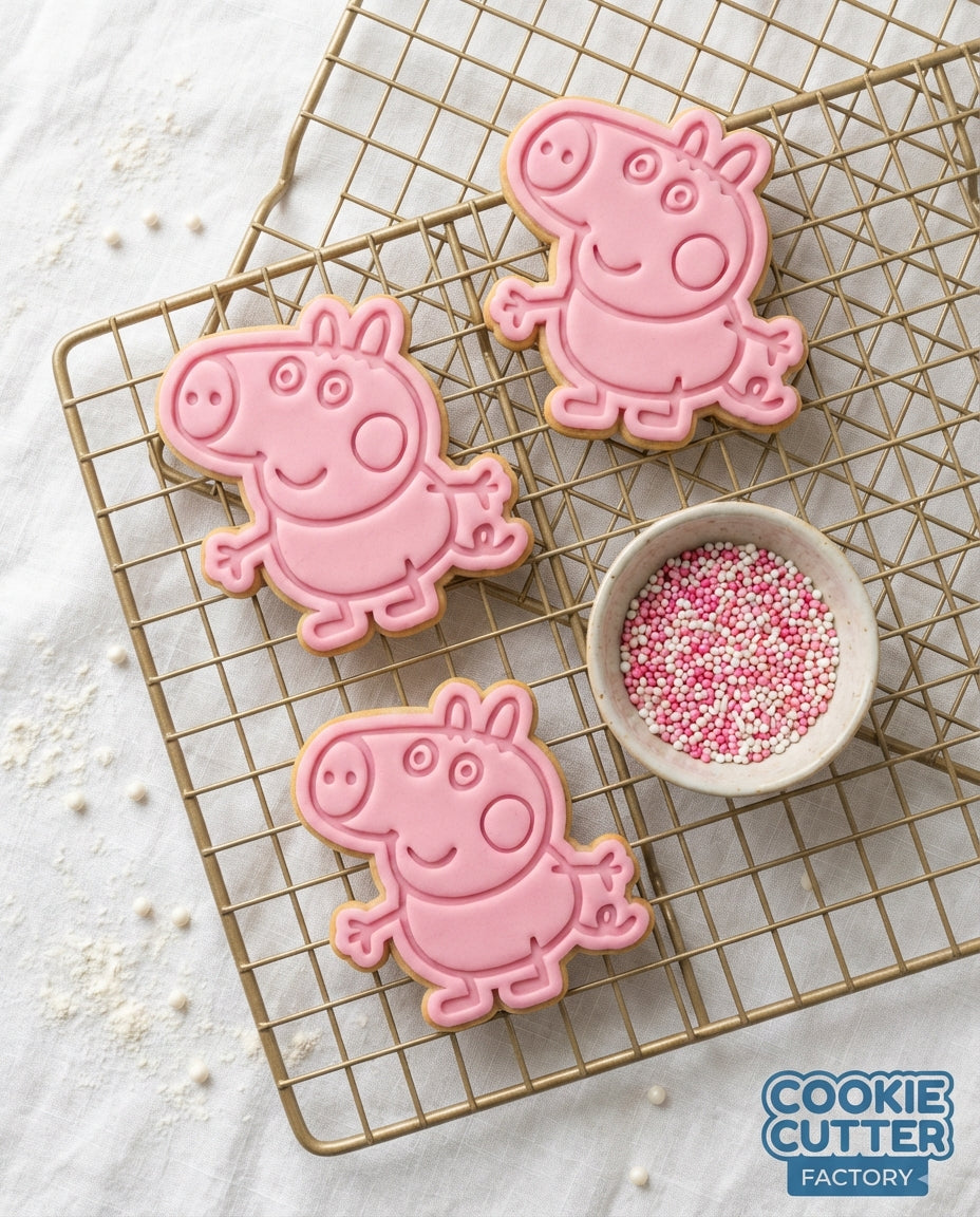 Playful Little Brother Pig Cookie Cutter and Embosser Set – Cartoon Family Baking Tool