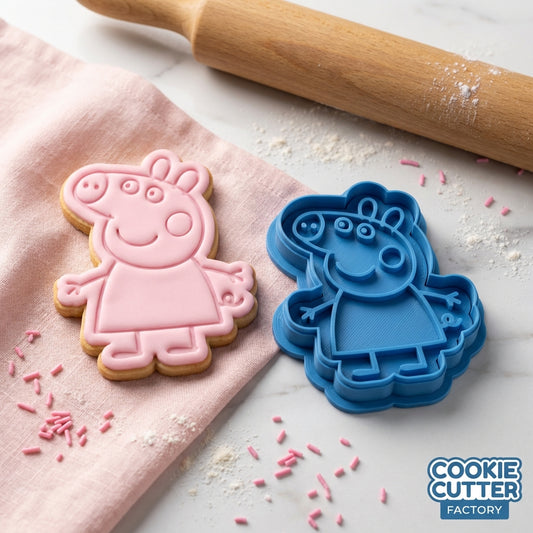 Energetic Piglet Character Cookie Cutter and Embosser Set – Cartoon Family Baking Tool
