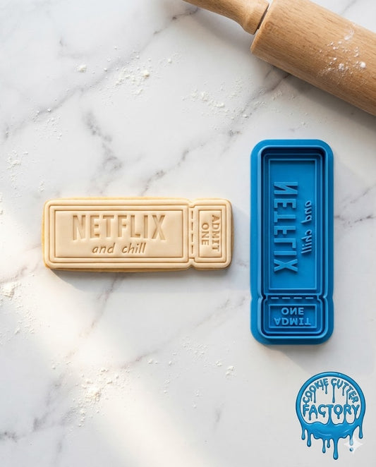 Netflix and Chill Ticket Cookie Cutter and Embosser Stamp | Movie Night, Valentine's Date, Funny Quote