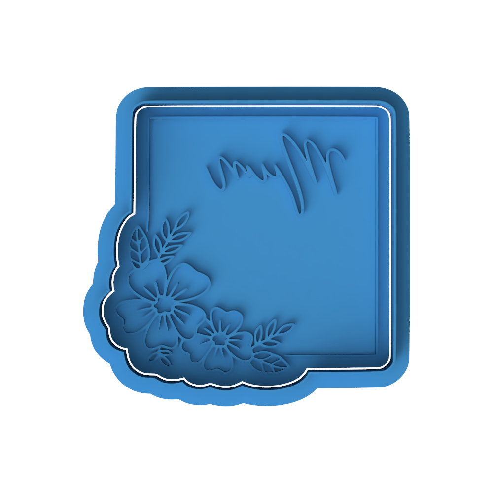 Mum Floral Square Frame Cookie Cutter and Embosser Set