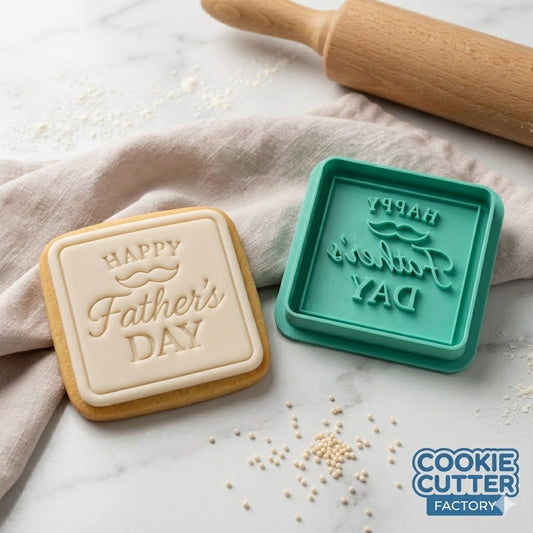 Happy Father's Day Mustache Square Plaque Cookie Cutter and Embosser Set