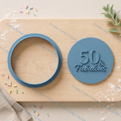 50 and Fabulous Cookie Cutter and Embosser Stamp Set | Milestone Birthday, Fifty Years, Party Treats