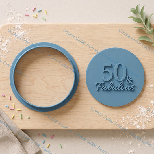 50 and Fabulous Cookie Cutter and Embosser Stamp Set | Milestone Birthday, Fifty Years, Party Treats
