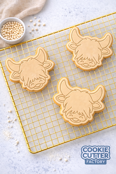 Highland Cow Cookie Cutter and Embosser Set – Scottish Heifer Farm Theme Baking Too