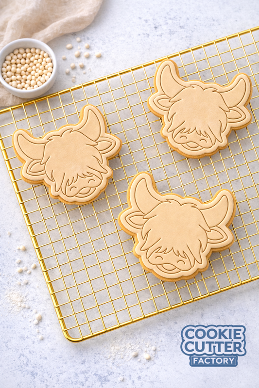 Highland Cow Cookie Cutter and Embosser Set – Scottish Heifer Farm Theme Baking Too