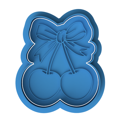 Cherry Bow Cookie Cutter and Embosser Stamp Cute Retro Fruit