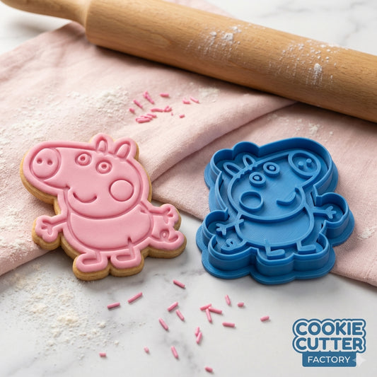 Playful Little Brother Pig Cookie Cutter and Embosser Set – Cartoon Family Baking Tool