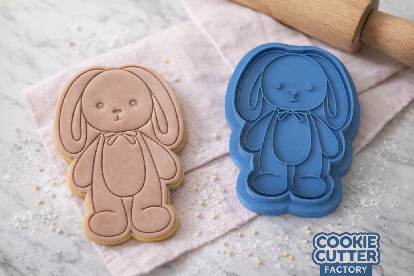 Cute Floppy Ear Bunny with Bow Cookie Cutter and Embosser Stamp | Easter Rabbit, Baby Shower, Woodland Animal