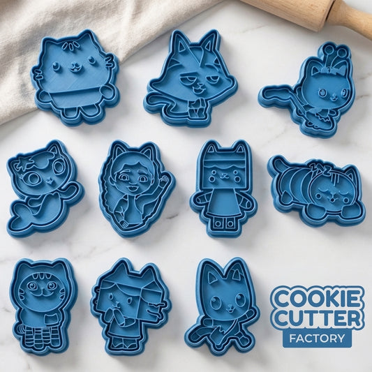 Cat Character Cookie Cutter & Embosser Stamps Set - Animated Adventure Theme  kids tv movie
