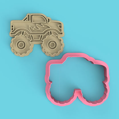 Monster Truck Cookie Cutter & Embosser Stamps Set Transportation