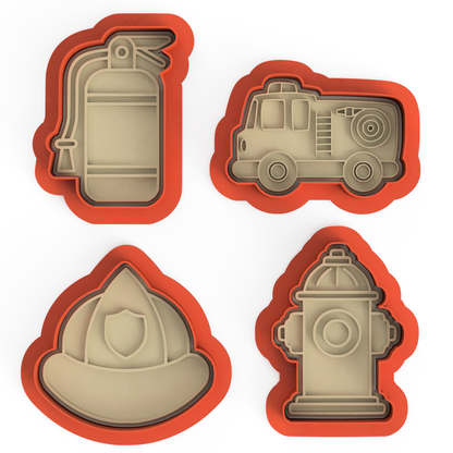 Firefighters Fire Truck  Cookie Cutter & Embosser Stamps Set Transportation