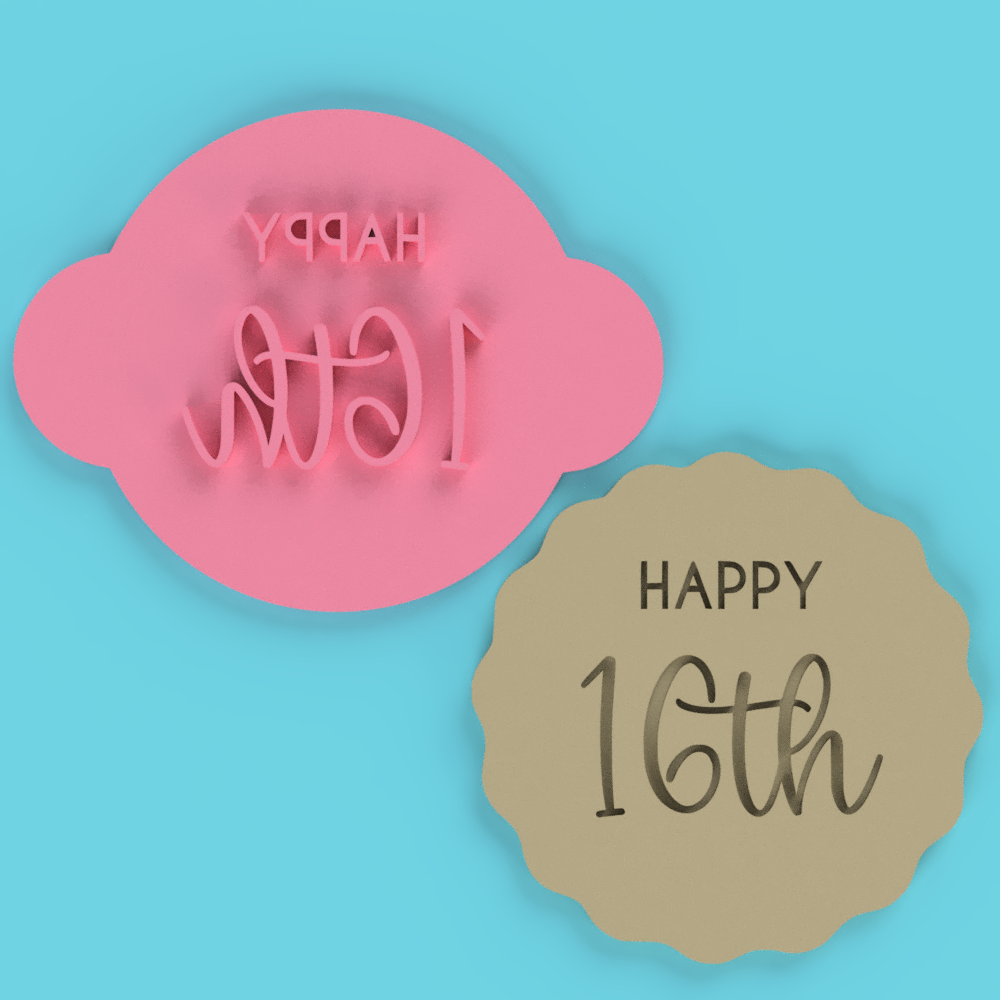 Happy 16th Stamp Cookie Cutter Wavy Circle Birthday