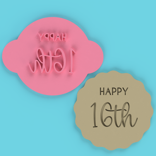 Happy 16th Stamp Cookie Cutter Wavy Circle Birthday