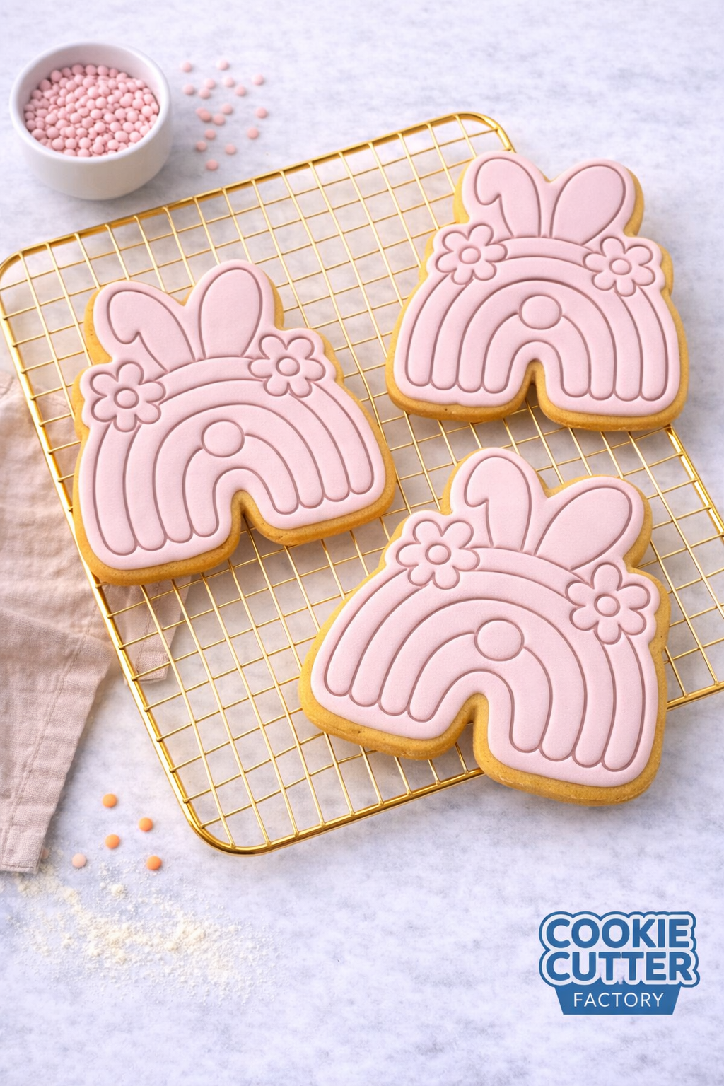 Floral Easter Bunny Rainbow Cookie Cutter and Embosser Set – Easter Collection