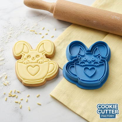 Easter Bunny in Teacup Cookie Cutter and Embosser Set – Easter Collection