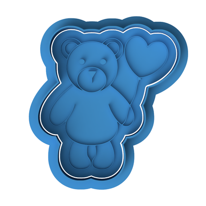 Teddy Bear Holding Heart Balloon Cookie Cutter and Embosser Stamp | Valentine's Day, Cute Animal, Party Theme