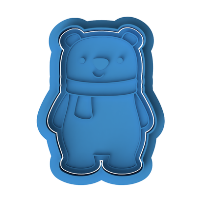 Cute Winter Bear Cookie Cutter and Embosser Stamp Set | Polar Bear, Scarf, Christmas