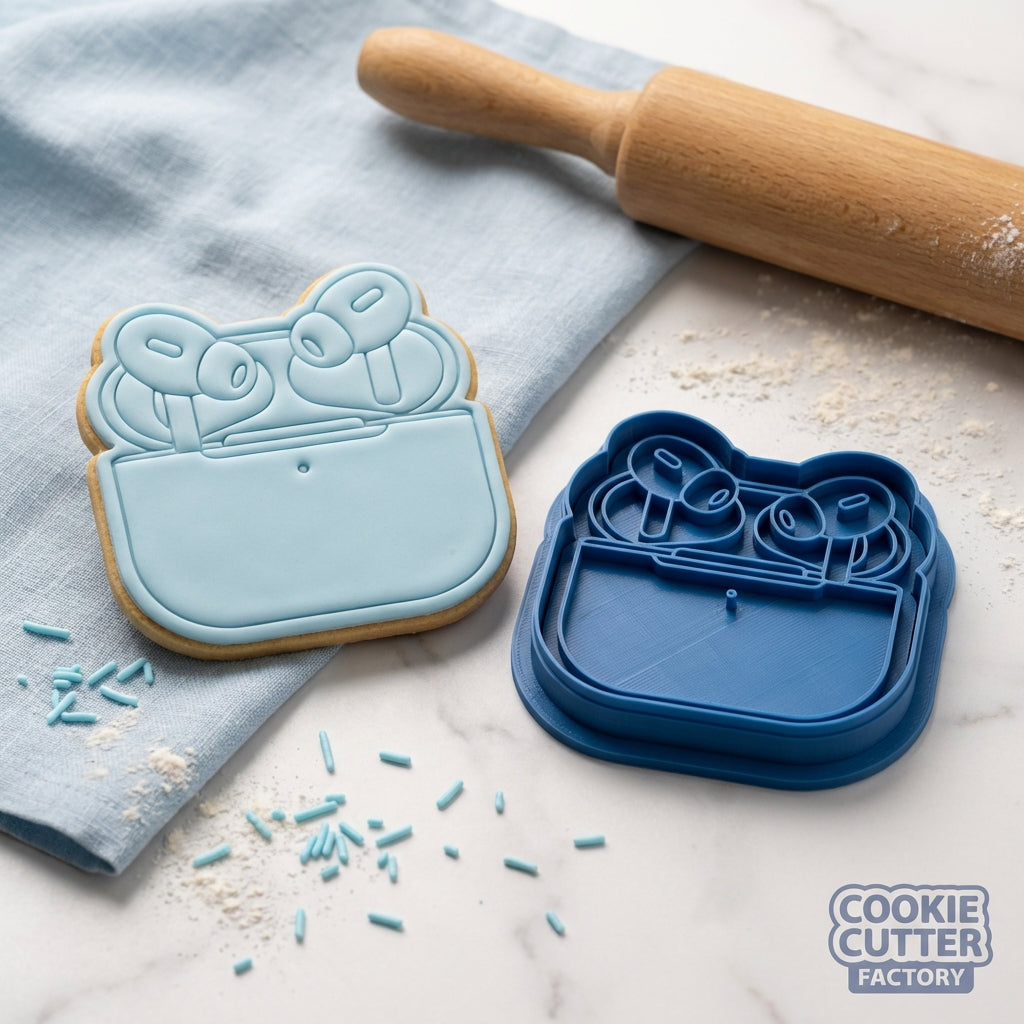 Wireless Earbuds and Charging Case Cookie Cutter and Embosser Set – Tech Lover Baking Tool