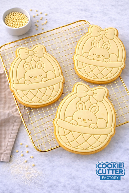 Easter Bunny in Basket with Bow Cookie Cutter and Embosser Set – Easter Collection