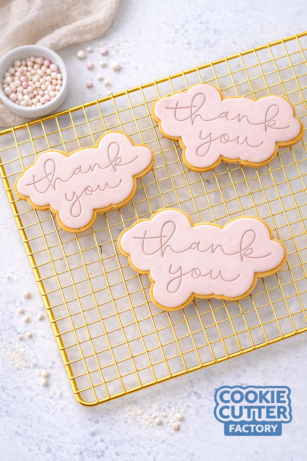 Thank You Script Cloud Cookie Cutter and Embosser Set – Elegant Appreciation Baking Tool