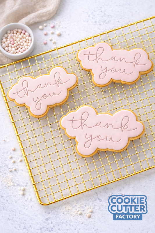 Thank You Script Cloud Cookie Cutter and Embosser Set – Elegant Appreciation Baking Tool