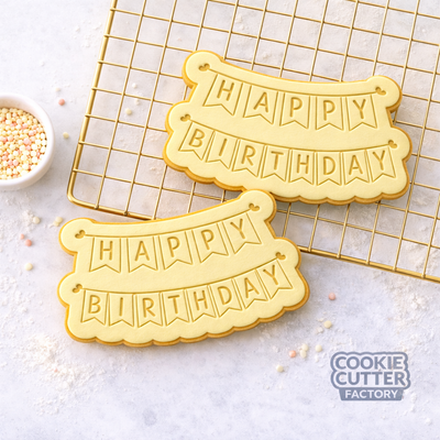Happy Birthday Bunting Banner Cookie Cutter and Embosser Set