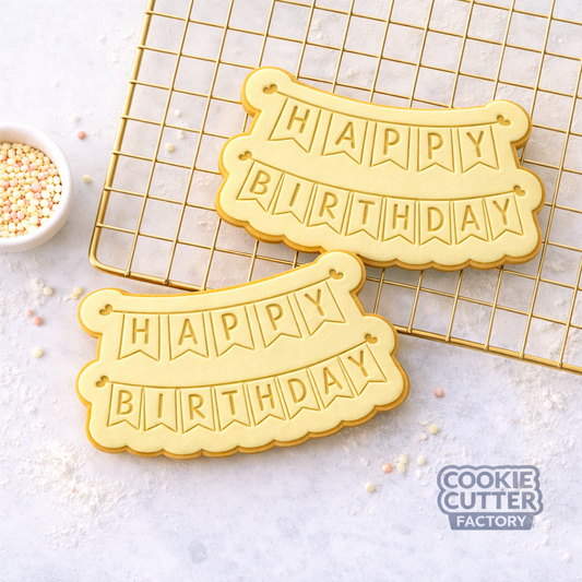 Happy Birthday Bunting Banner Cookie Cutter and Embosser Set