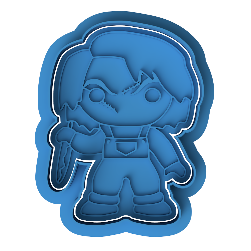 Chucky Horror Cookie Cutter with Embosser | Halloween Scary Doll Biscuit Stamp | Spooky Movie Villain Baking Tool