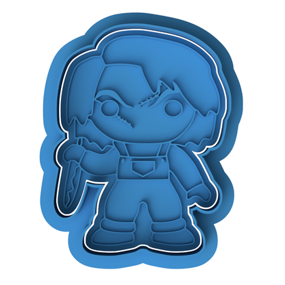 Chucky Horror Cookie Cutter with Embosser | Halloween Scary Doll Biscuit Stamp | Spooky Movie Villain Baking Tool