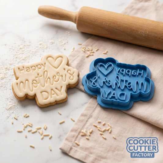 Happy Mother's Day Heart Cookie Cutter and Embosser Set – Motherhood Celebration Baking Tool