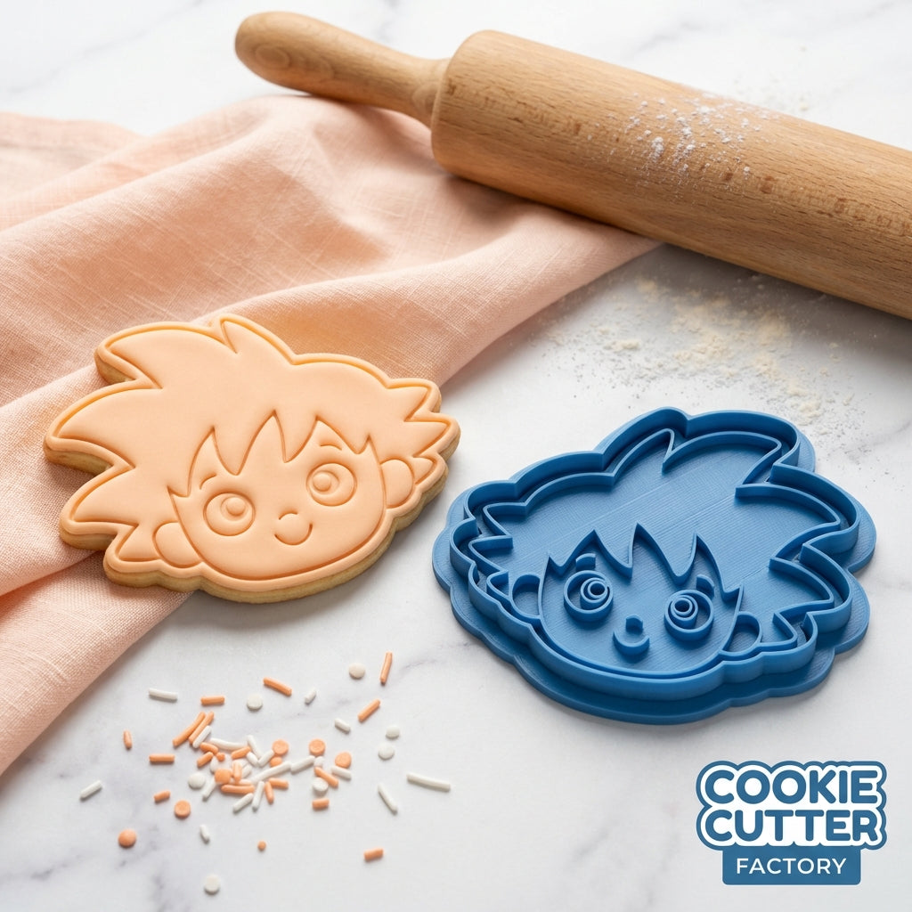 Gohan Style Young Anime Character Cookie Cutter and Embosser Set – Dragon Ball Z Theme Baking Tool