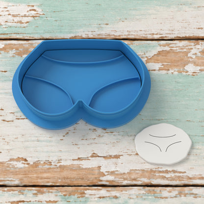 Bikini Bottoms cutter and embosser with a rendered fondant impression example.