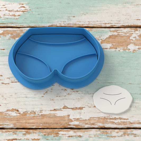 Bikini Bottoms cutter and embosser with a rendered fondant impression example.