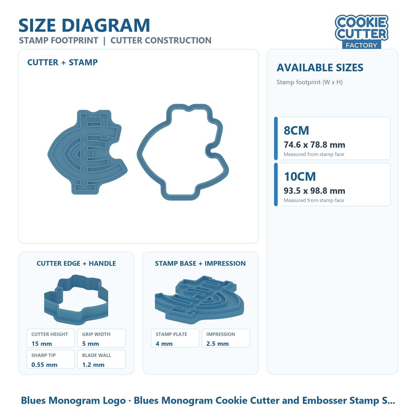 Carlton Blues CFC Monogram Cookie Cutter and Embosser Stamp Set | Game Day, Footy Fan, Sports Baking