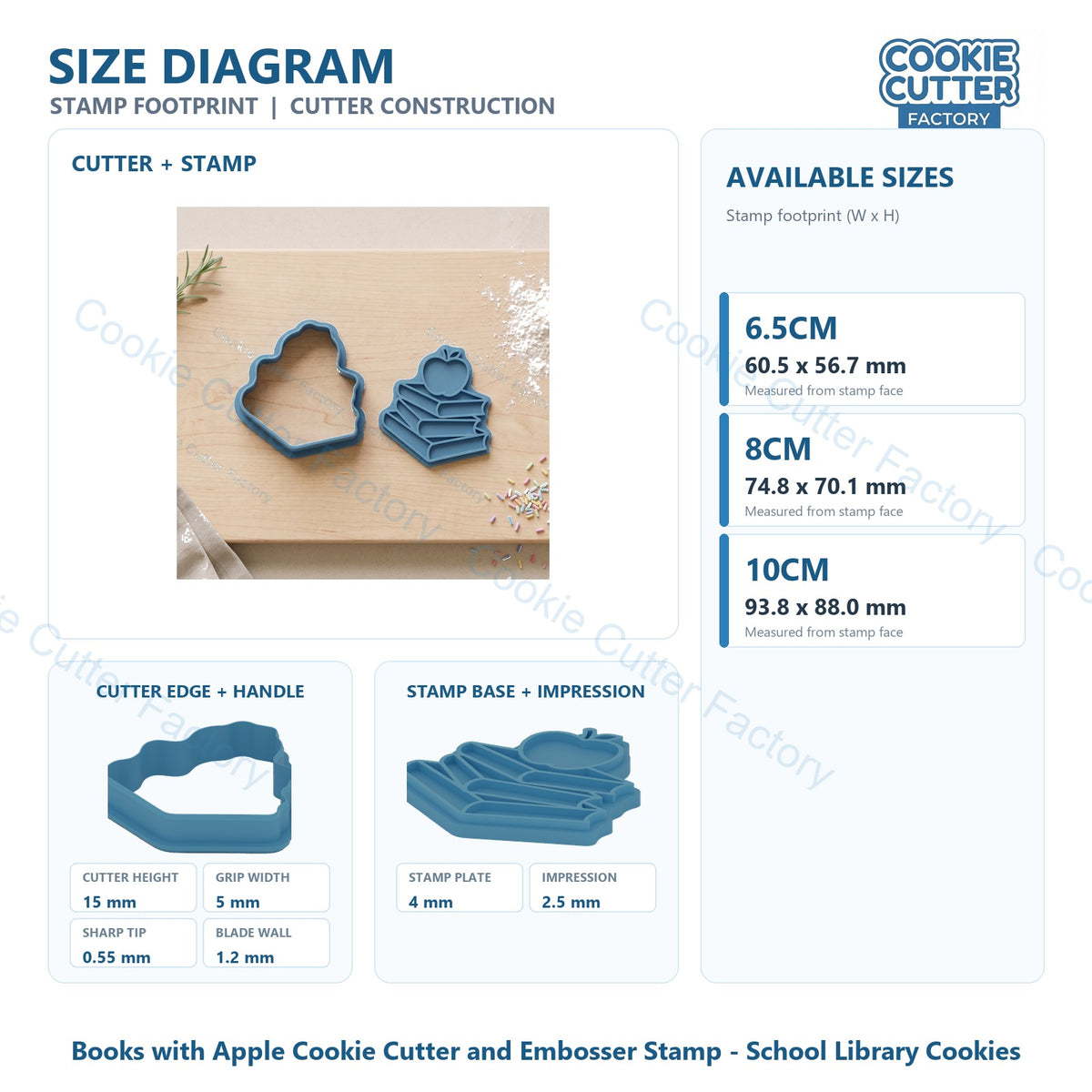 Books with Apple Cookie Cutter and Embosser Stamp - School Library Cookies